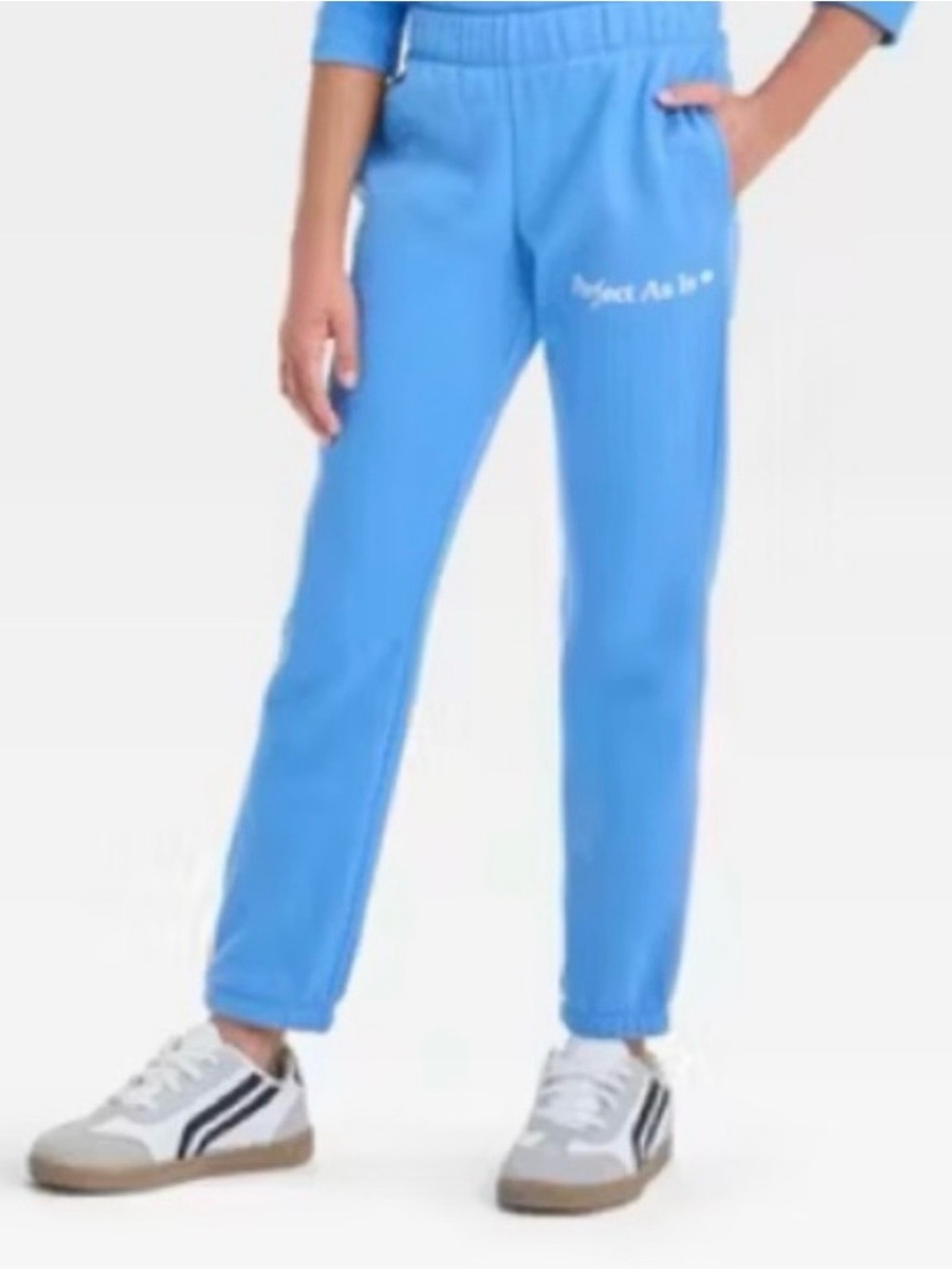 Cat & Jack Kids Fleece “Perfect as Is” Blue Joggers Size XS (4/5) new